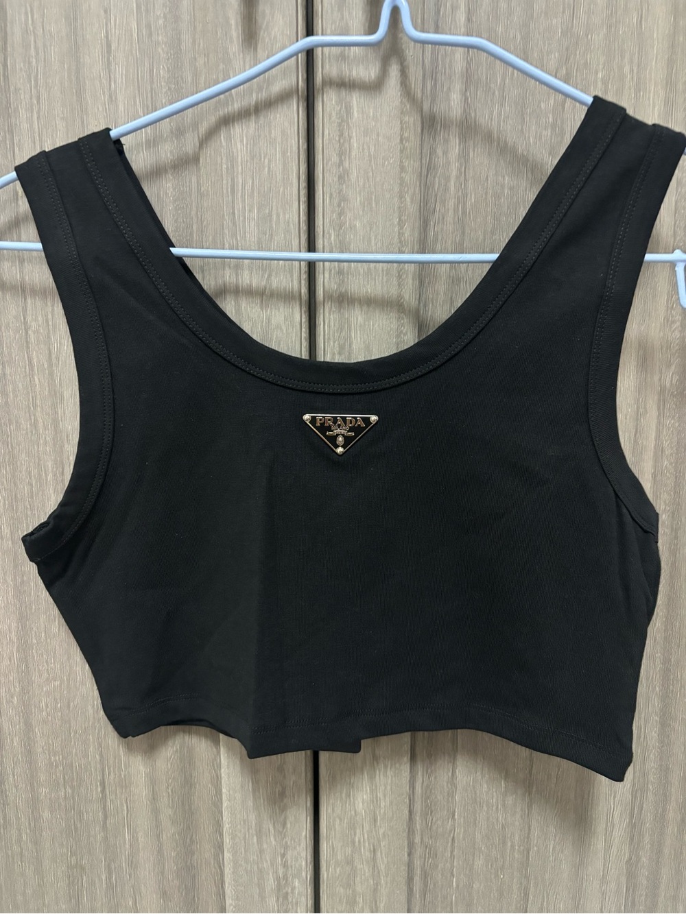 Prada Linea Rossa Black Cropped Tank Top with Logo Plaque